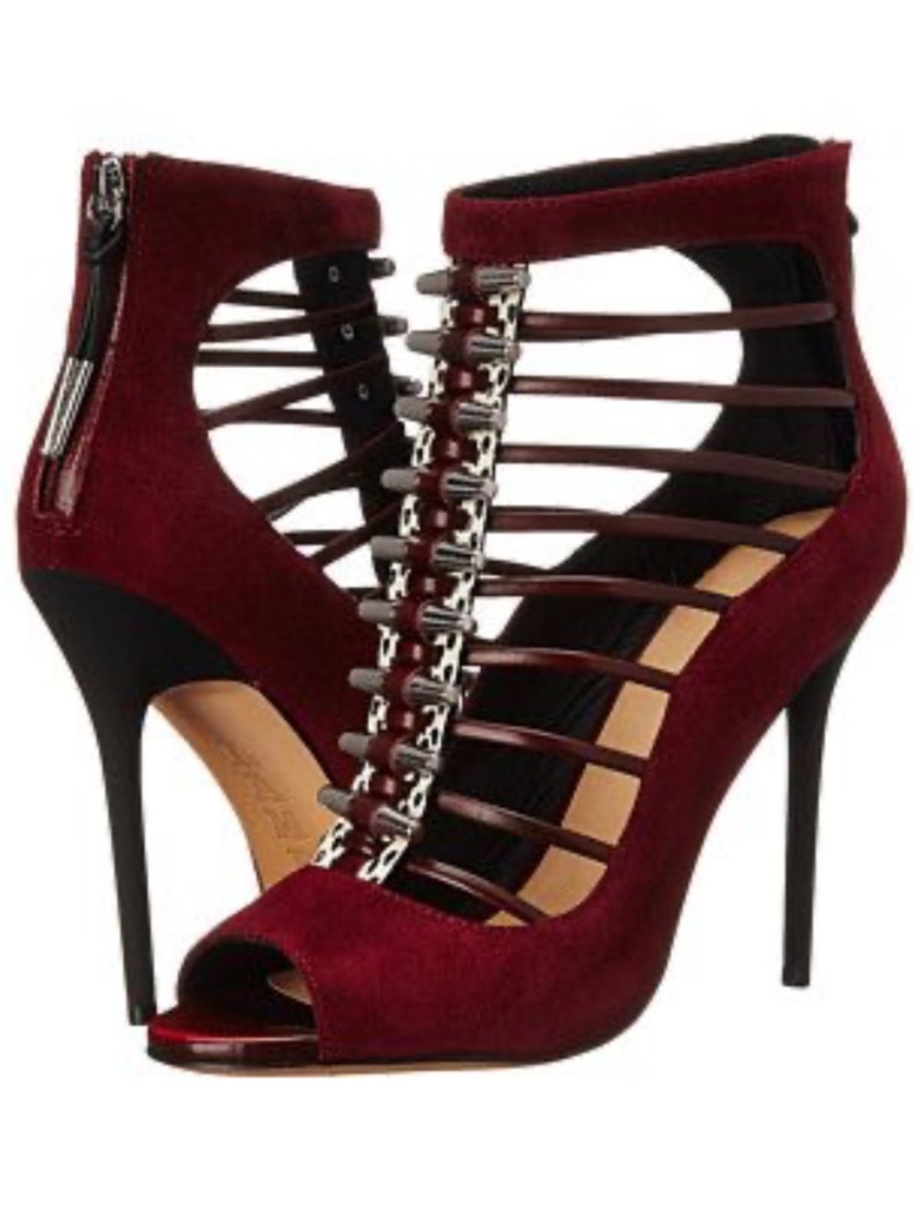 L.A.M.B. Women's Burgundy Suede  Cage Strappy Stiletto Heel Sandals sz 8